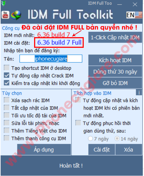 da hoan tat cai dat IDM full