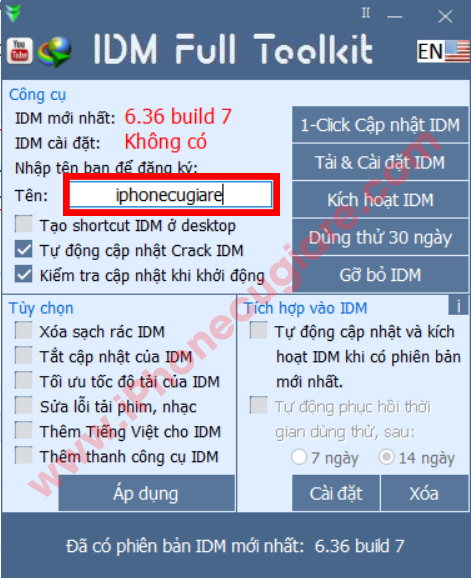 Giao diện bộ công cụ IDM Toolkit