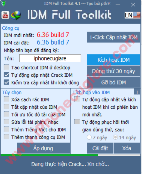 IDM đang được kích hoạt bản quyền