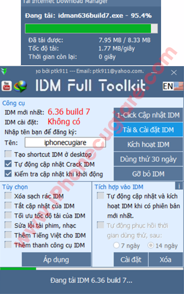 Quá trình tải IDM về máy đang được thực hiện