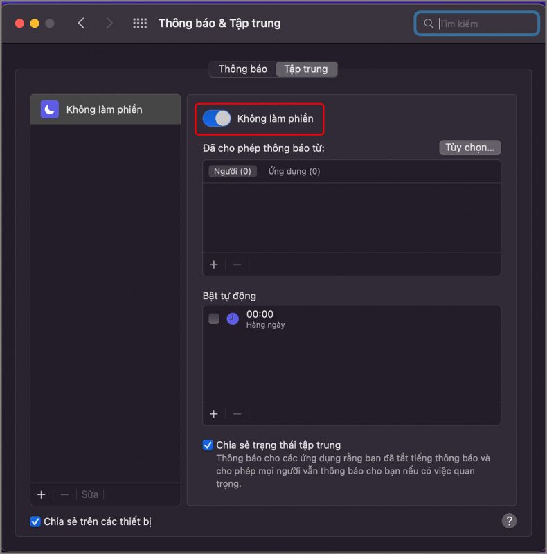 Bật chế độ không làm phiền trên MacBook không lo bị làm phiền