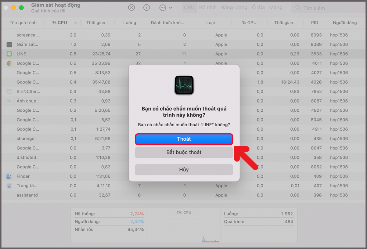 Cách thoát ứng dụng bị treo trên MacBook