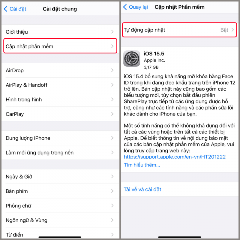 Cách bật tự động cập nhật phần mềm trên iPhone