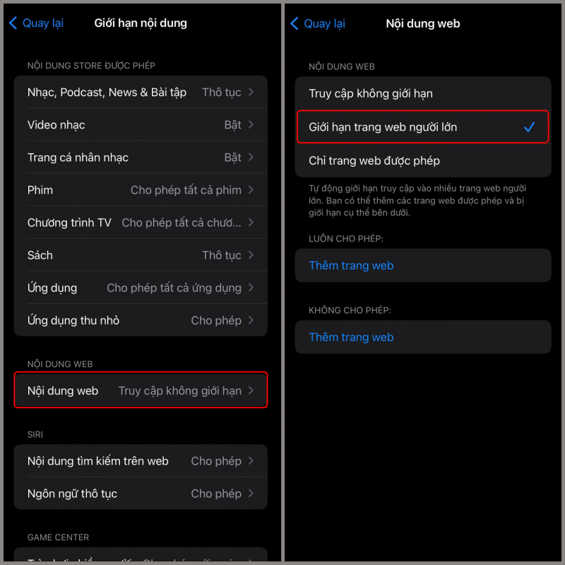 Cách chặn trang web có nội dung người lớn trên iPhone