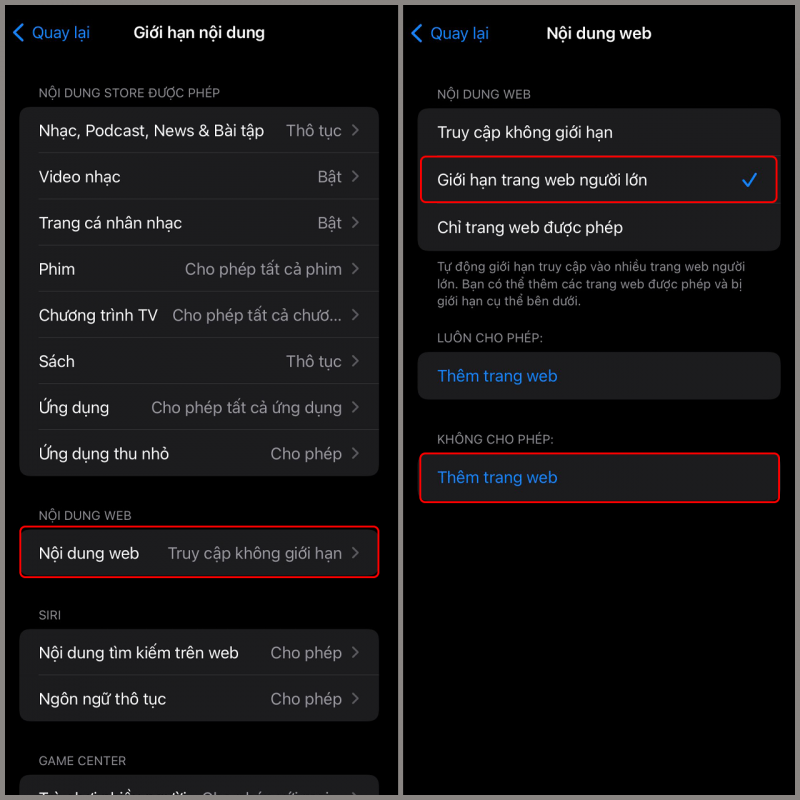 Cách chặn trang web có nội dung người lớn trên iPhone