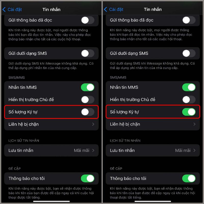 Hướng dẫn cách hiển thị bộ đếm ký tự tin nhắn trên iPhone