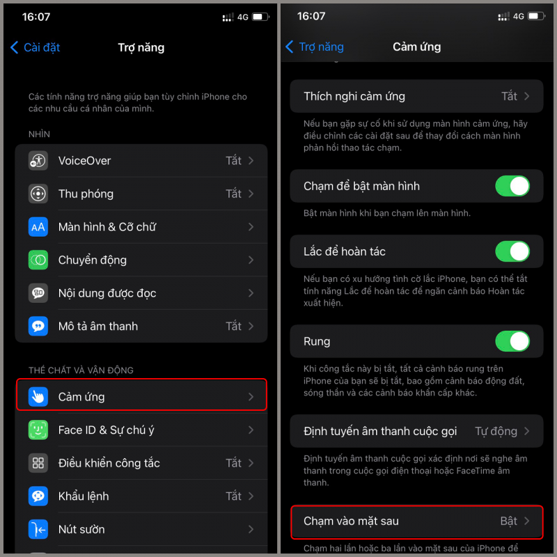 Cách mở tính năng gõ mặt lưng iPhone