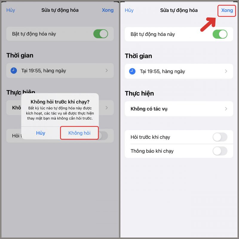Cách tắt thông báo tự động hóa khi chạy phím tắt của iPhone