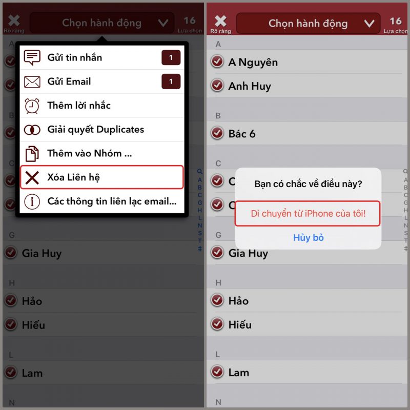 Cách xoá danh bạ trên iPhone với nhiều số cùng một siêu nhanh
