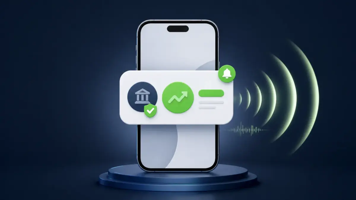 Minh họa iPhone đọc thông báo tiền vào tài khoản bằng giọng nói
