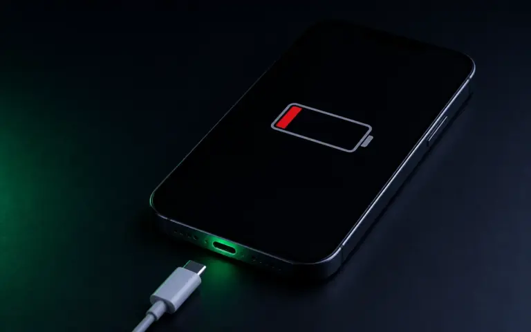 iPhone báo pin yếu bên cạnh cáp USB-C khi không nhận sạc