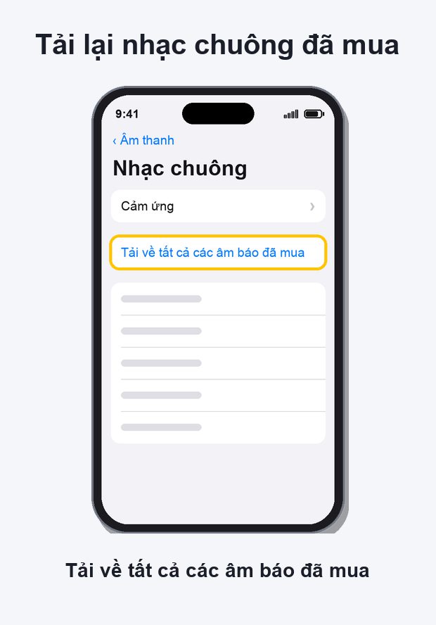 Tải về tất cả các âm báo đã mua trong Cài đặt iPhone